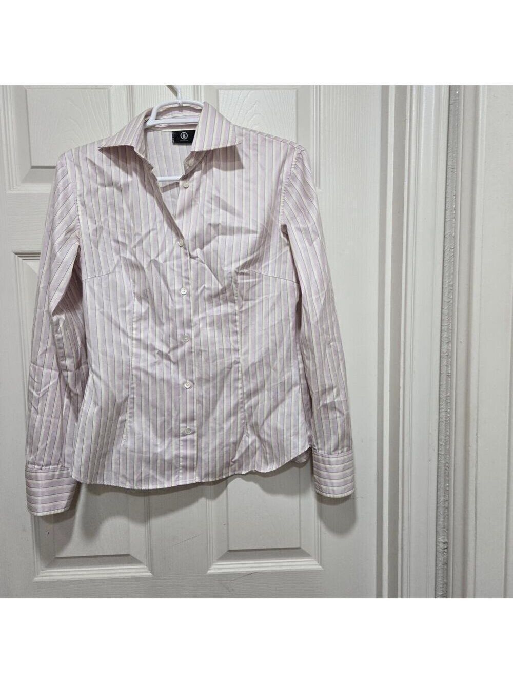 Bogner Purple White Striped Tailored Cotton Button Up Shirt Women's 6 - Picture 5 of 9